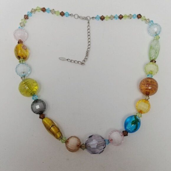 Vintage Esmor Colorful Glass Beads Necklace, Adjustable Lenghth, Beaded, Signed - Picture 1 of 6